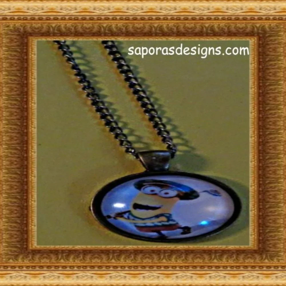 Antique Bronze In Color Minion Golfing Theme Necklace Unisex For Kids